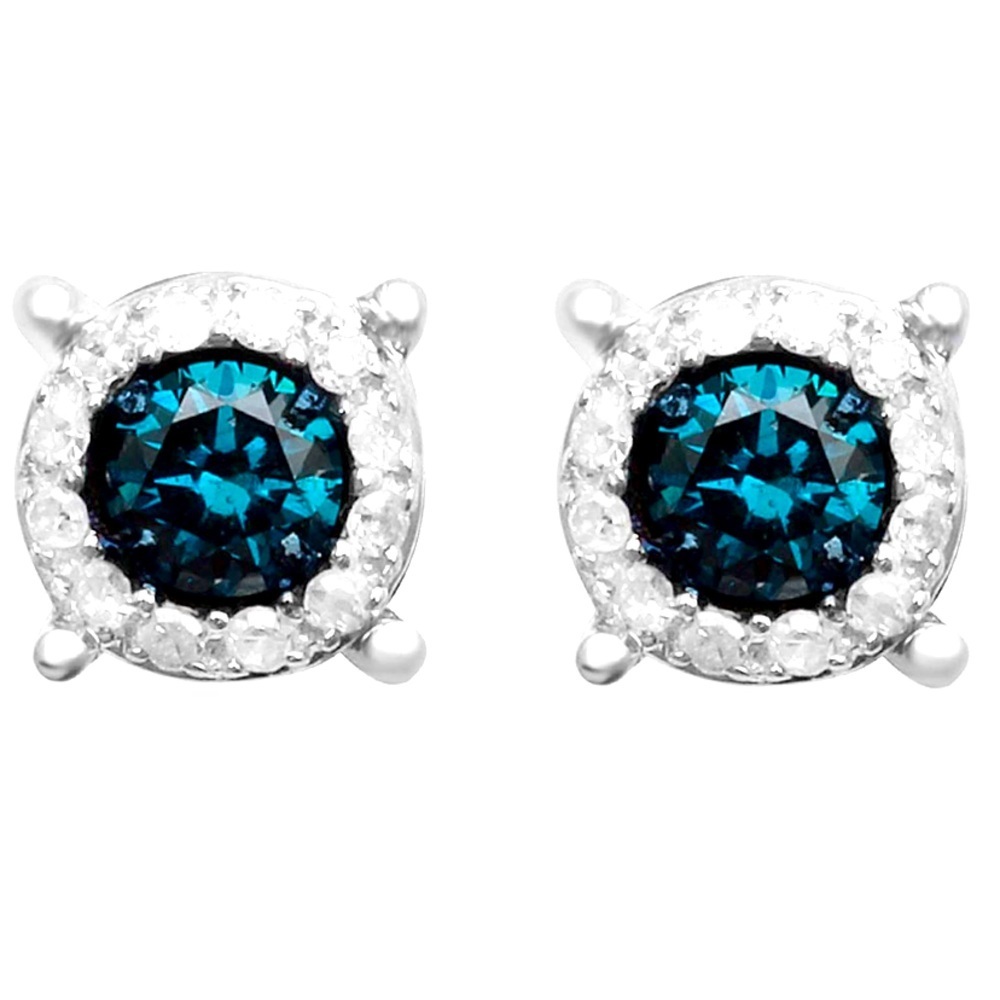1/4ct Blue White Diamond Halo Earrings